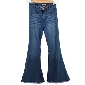 Judy Blue Jeans High Rise Bell Bottom Wide Leg Raw Hem 7/28 Boho Festival